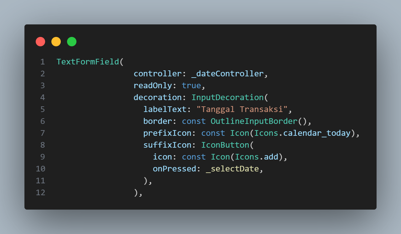 Kode TextFormField Tanggal