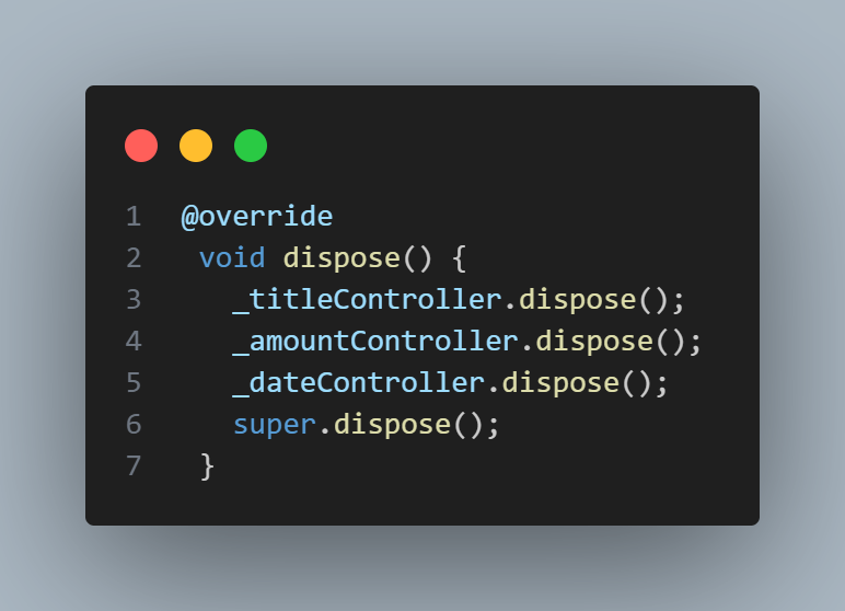 Kode dispose dengan Date Controller